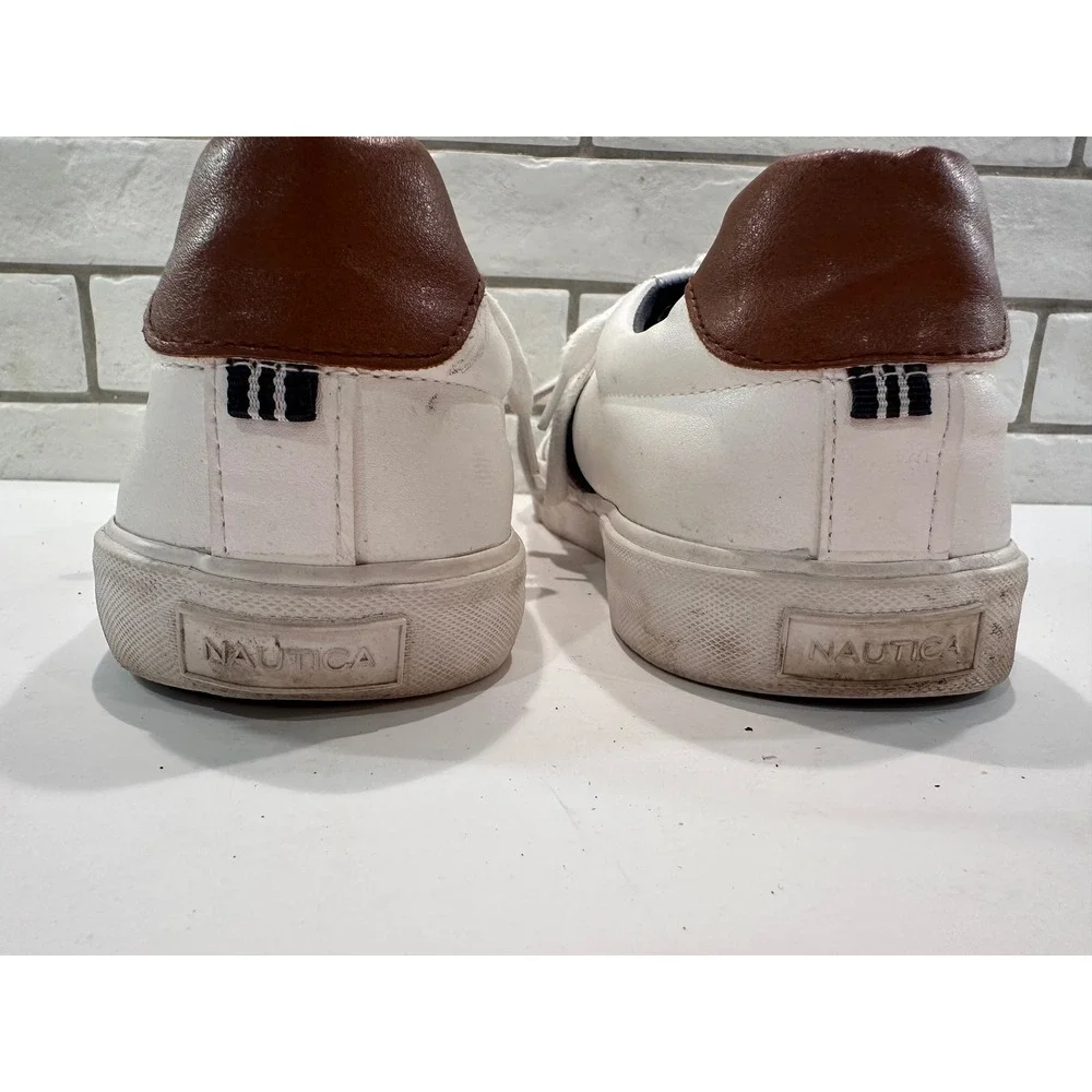 Nautica Garrison Men Size 12‎ White Brown Blue Stripe Casual Sneakers Shoes
